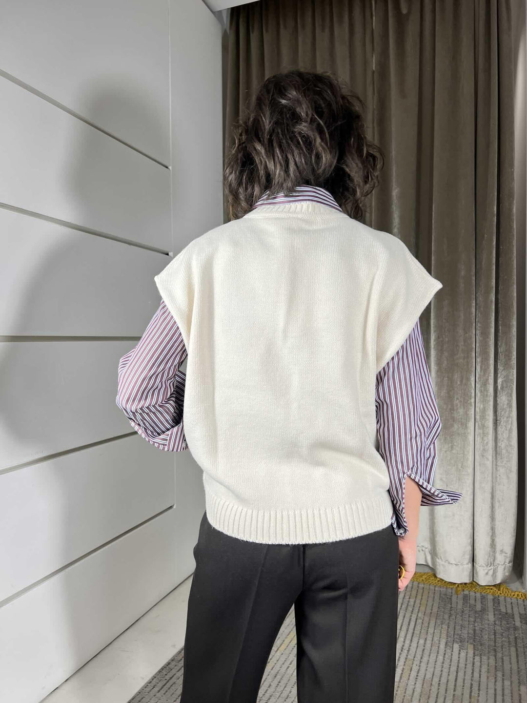 gilet girocollo misto lana e alpaca con scritta n5 W5HMT10A400WHITE OFF TENSIONE IN