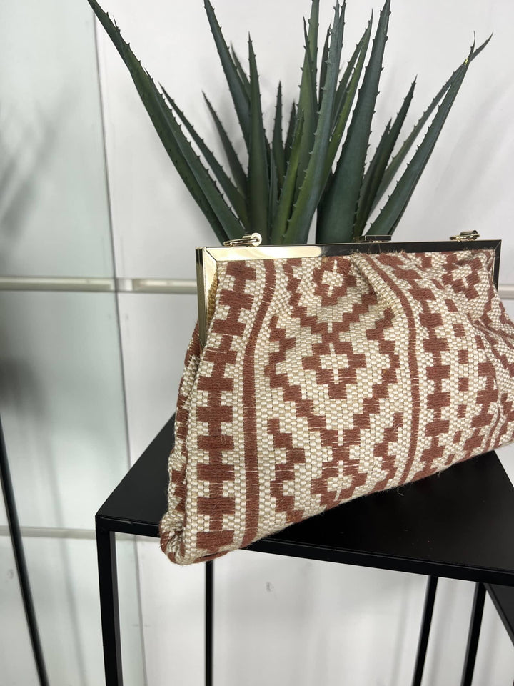 borsa a clutch con fantasia geometrica brown con tracolla FF27472BROWN FEMME CAFE SELECTION