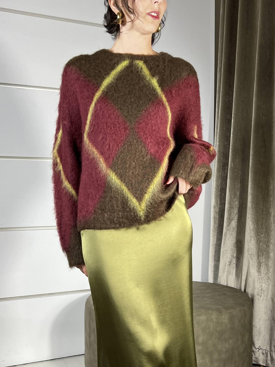 MAGLIONE CON ROMBI IN MOHAIR MORO E BORDEAUX 55042FMORO/BORDEAUX VICOLO