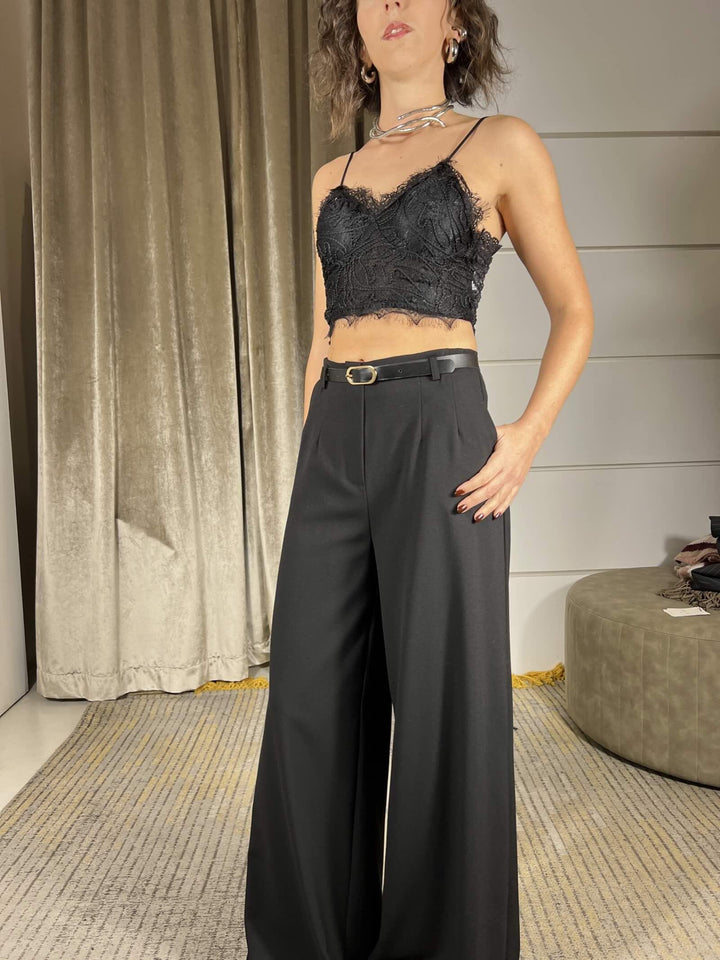 pantalone nero a palazzo con cintura P8B2KFVNERO IMPERIAL