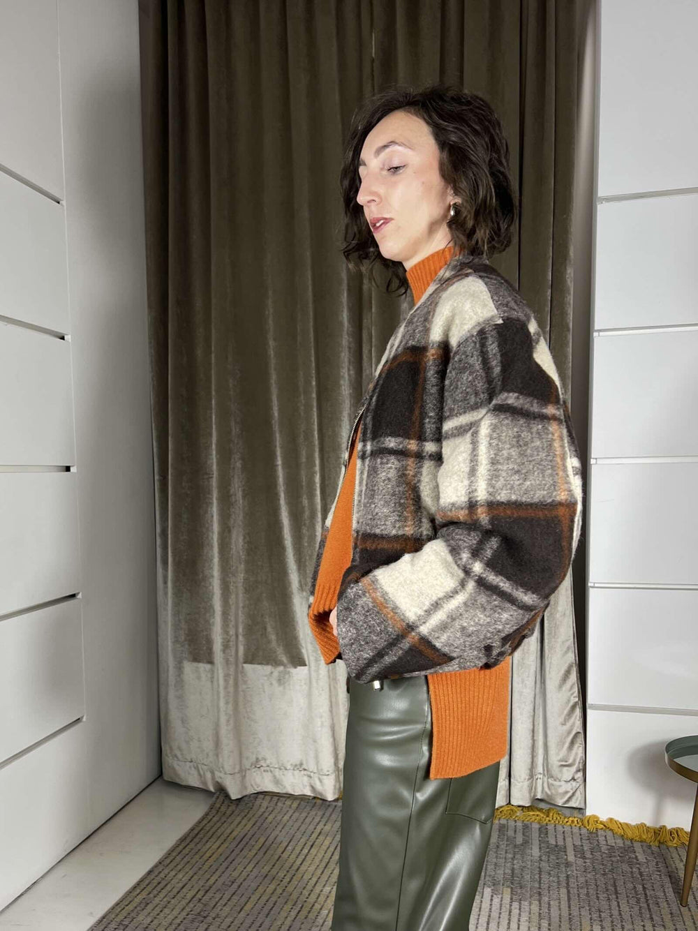 bomber a quadri foderato  in misto alpaca moro e burro KJK-P121MORO/BURRO HAVE ONE