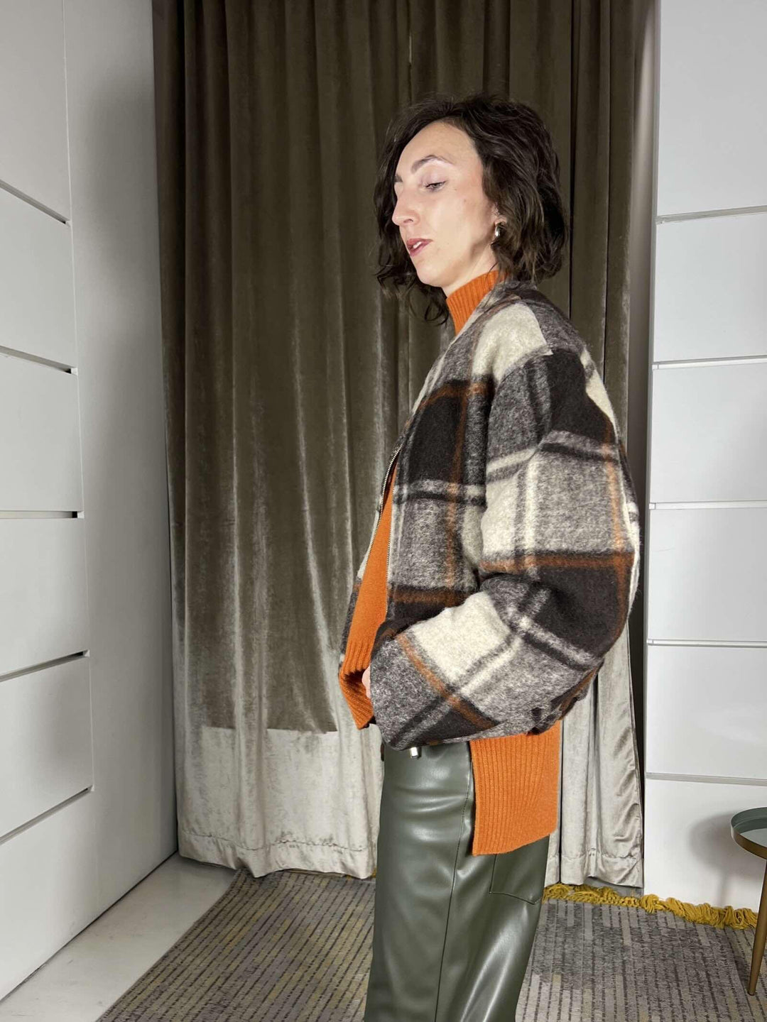 bomber a quadri foderato  in misto alpaca moro e burro KJK-P121MORO/BURRO HAVE ONE