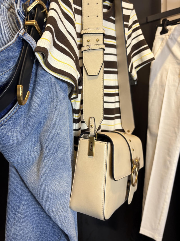 borsa classic slouchy a spalla beige con logo oro LOVE ONE CLASSIC SLOUCHYC50Q PINKO