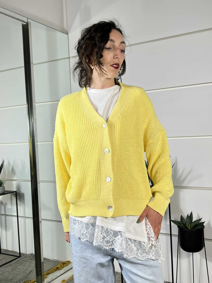 cardigan over costa inglese giallo 21660GIALLO SUSY MIX