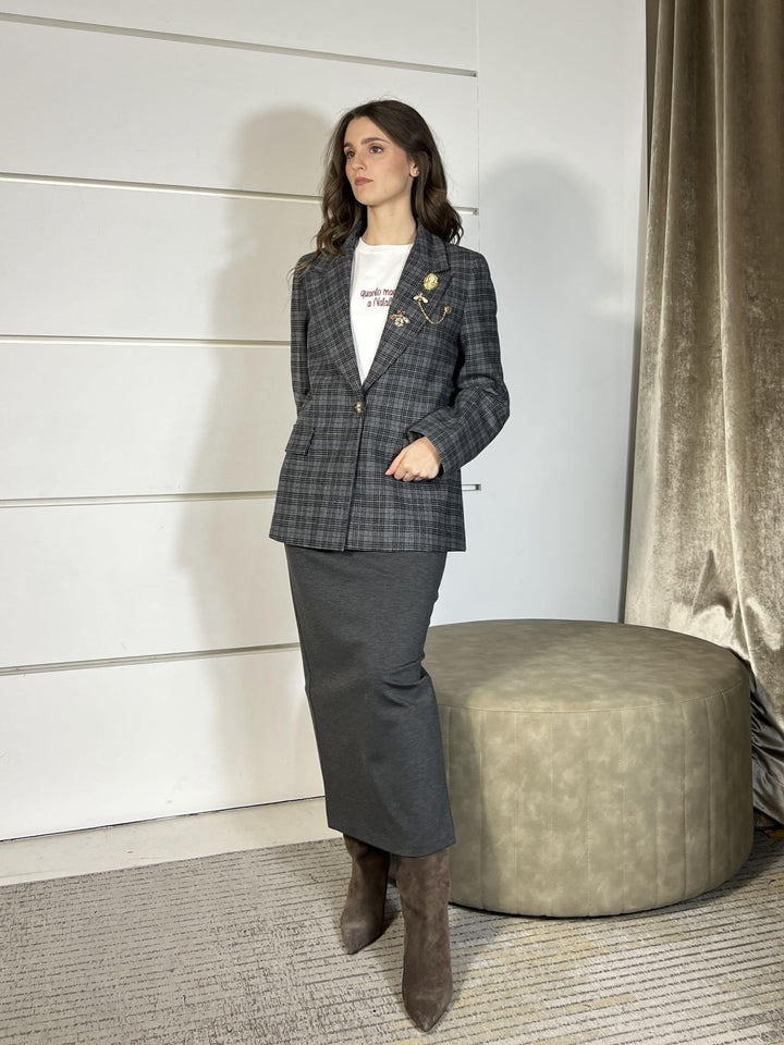 giacca principe di galles con spille grigia e nera TF1921GRIGIO/NERO VICOLO