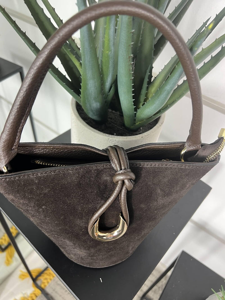 borsa secchiello in camoscio testa di moro con tracolla in pelle 697TESTA DI MORO FEMME CAFE SELECTION