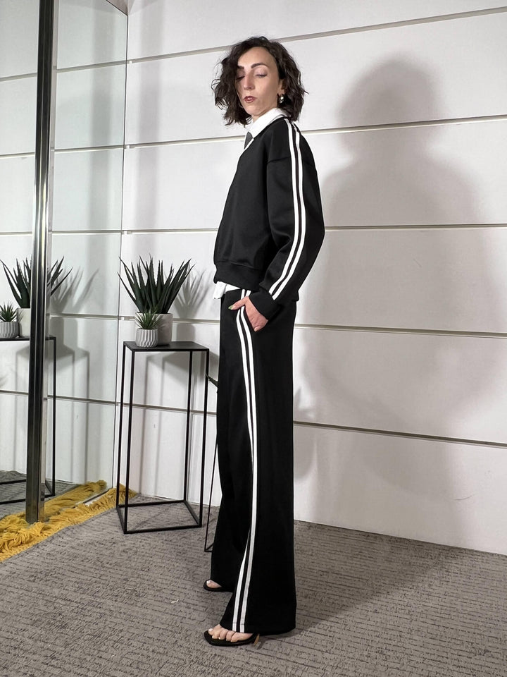 compelto felpa e pantalone con bande a lato nero 26MP8328/1NERO FEMME SELECTION