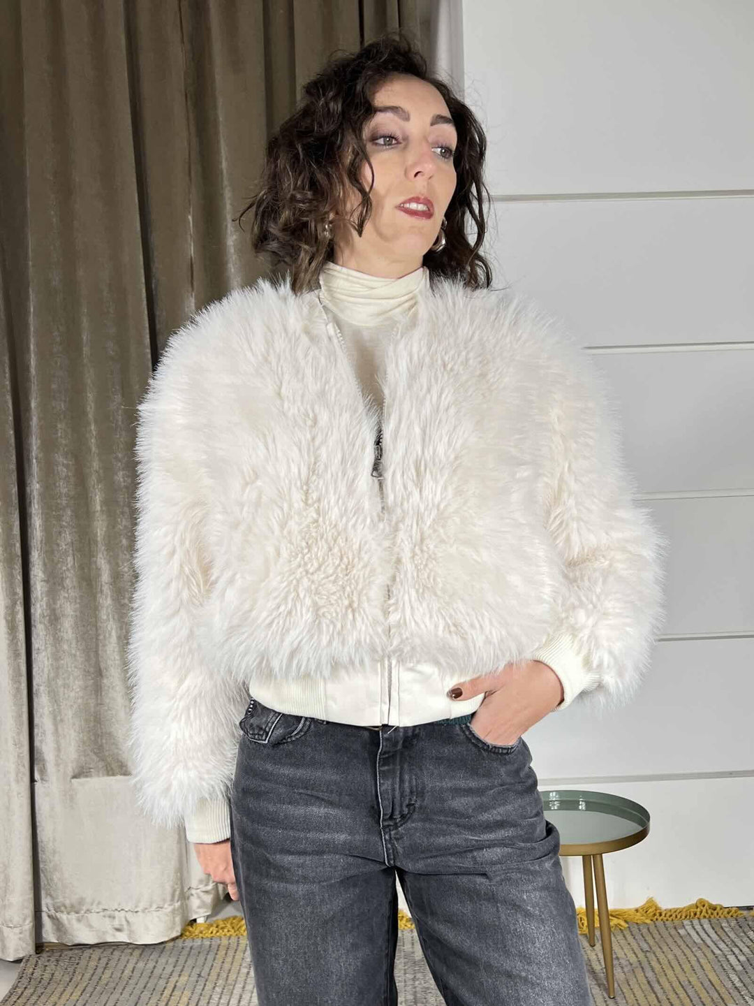 ecopelliccia corta a bomber panna KDY-P037PANNA HAVE ONE