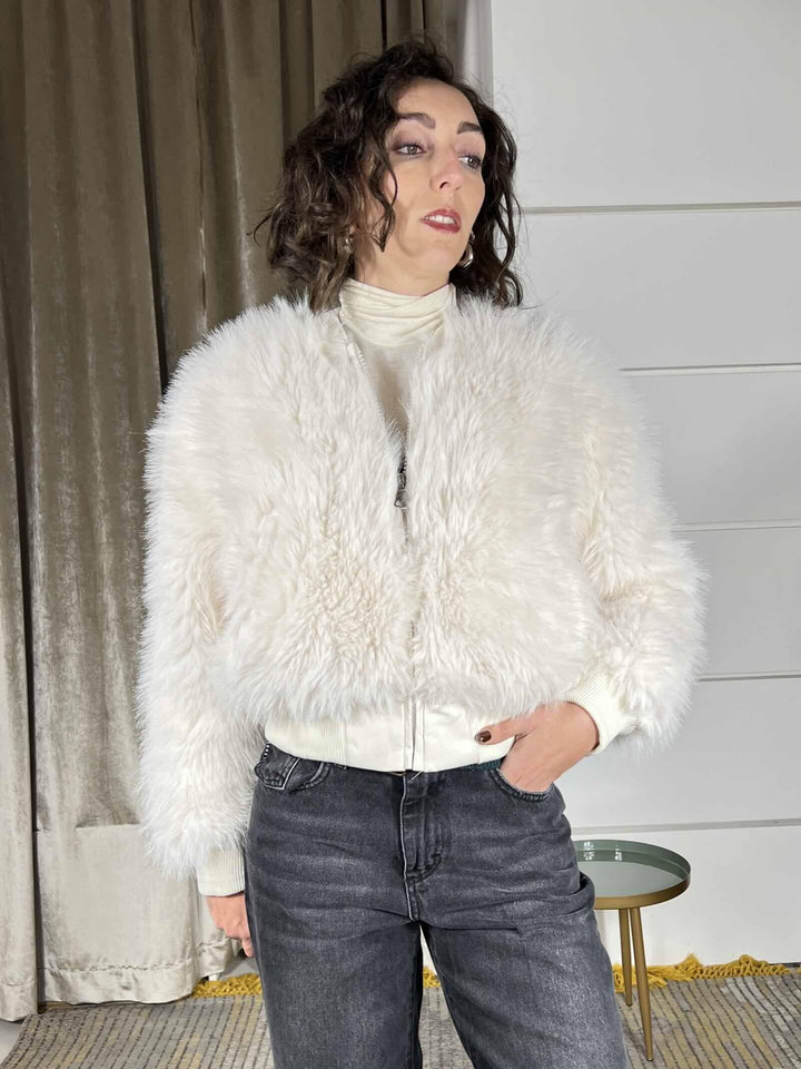 ecopelliccia corta a bomber panna KDY-P037PANNA HAVE ONE