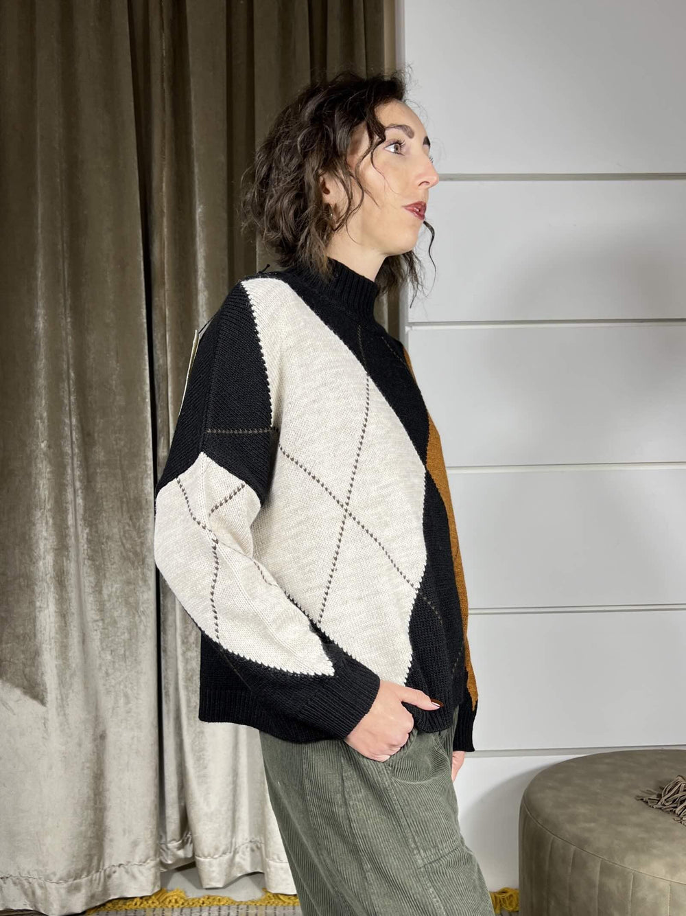 maglione con rombi nero in misto lana F01E0886NERO PHILIA LOFT