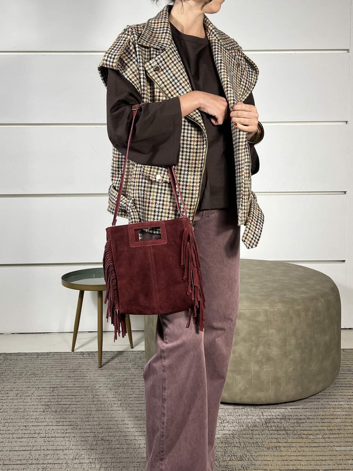 borsa a mano con  frange bodeaux in camoscio WCP-N090BORDEAUX HAVE ONE