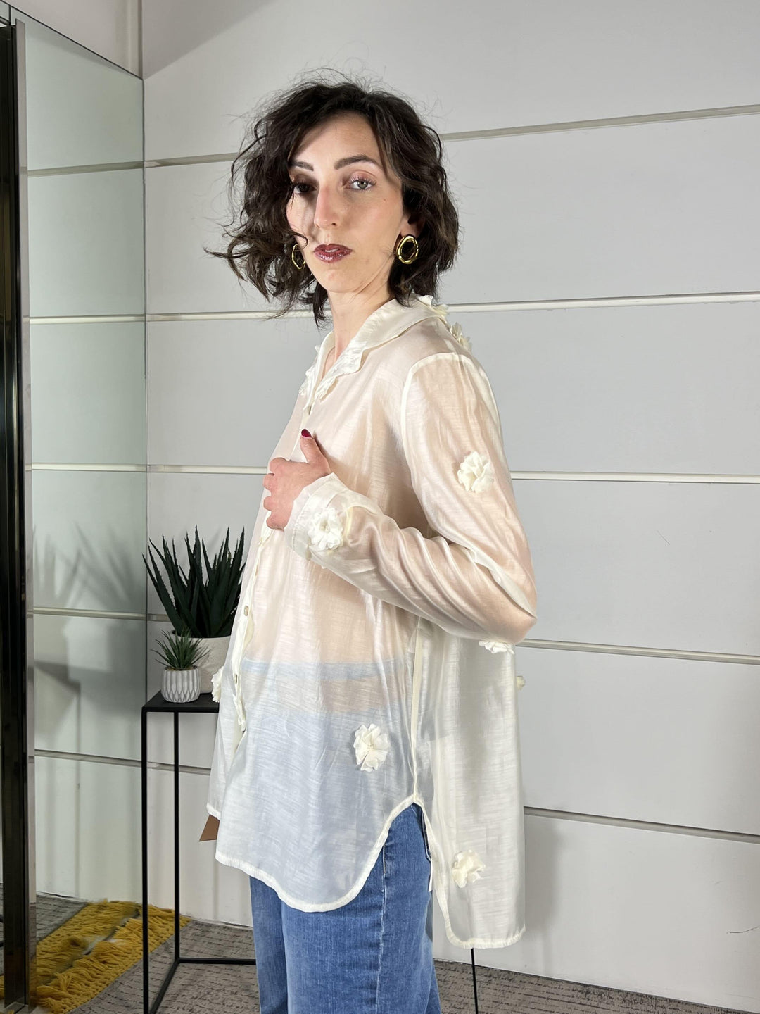 camicia fiori ricamatil atte 26522LATTE SUSY MIX