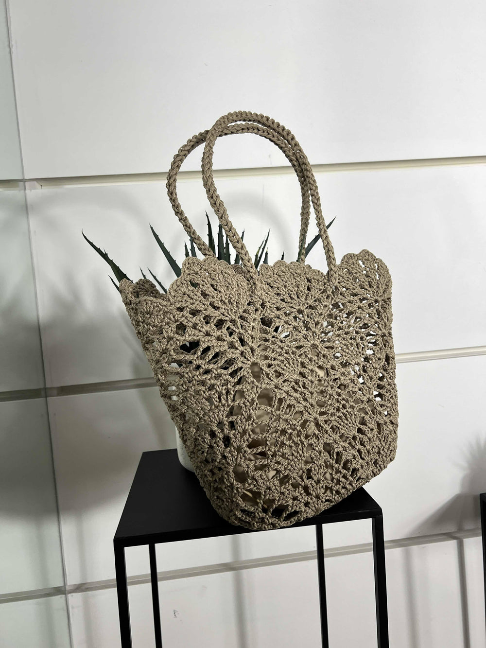 borsa intrecciata in corda kaki C20015KAKI FEMME CAFE SELECTION