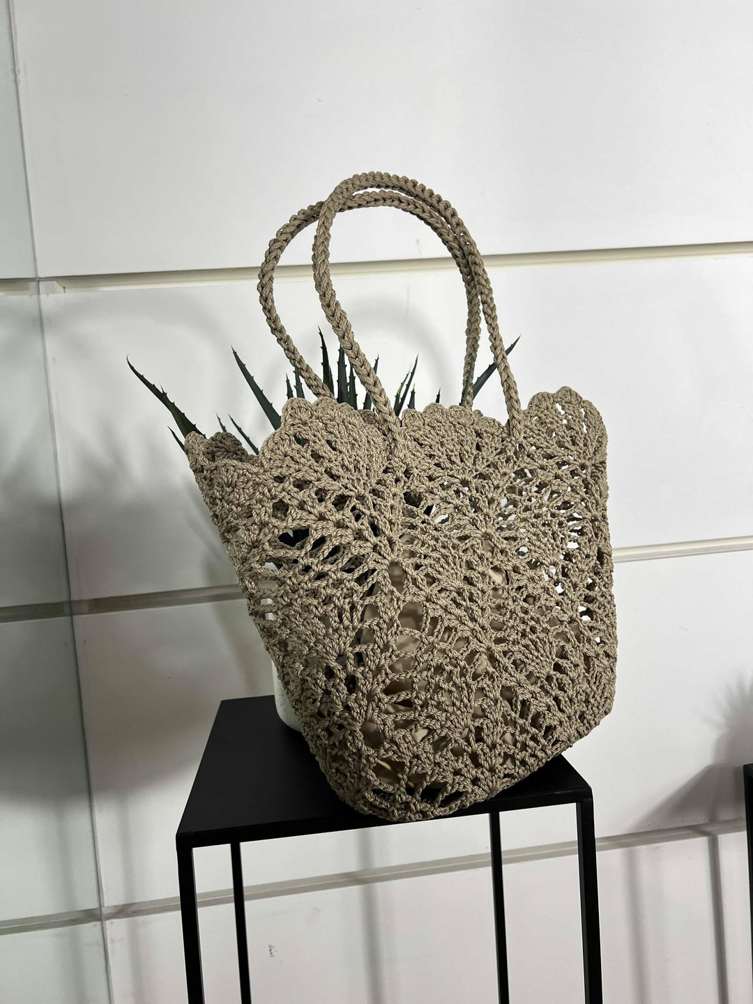 borsa intrecciata in corda kaki C20015KAKI FEMME CAFE SELECTION