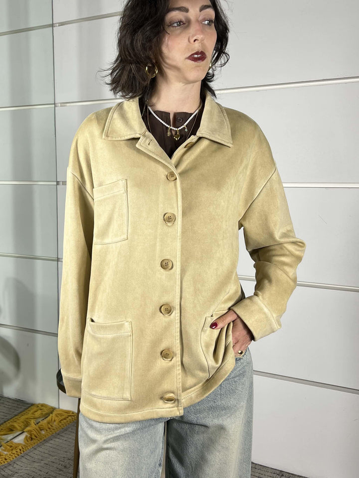 giacca camicia scamosciata con collo a camicia JMA-Q026CAMMELLO HAVE ONE