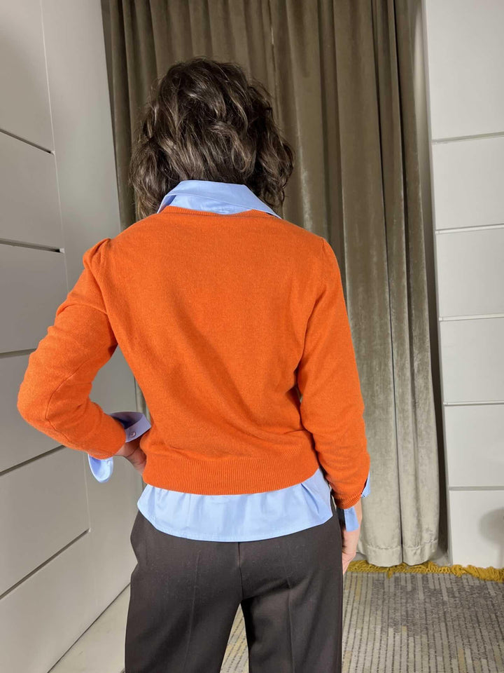 cardigan girocollo con bottoncini arancio in misto lana e cashmere D82083ARANCIO TENSIONE IN