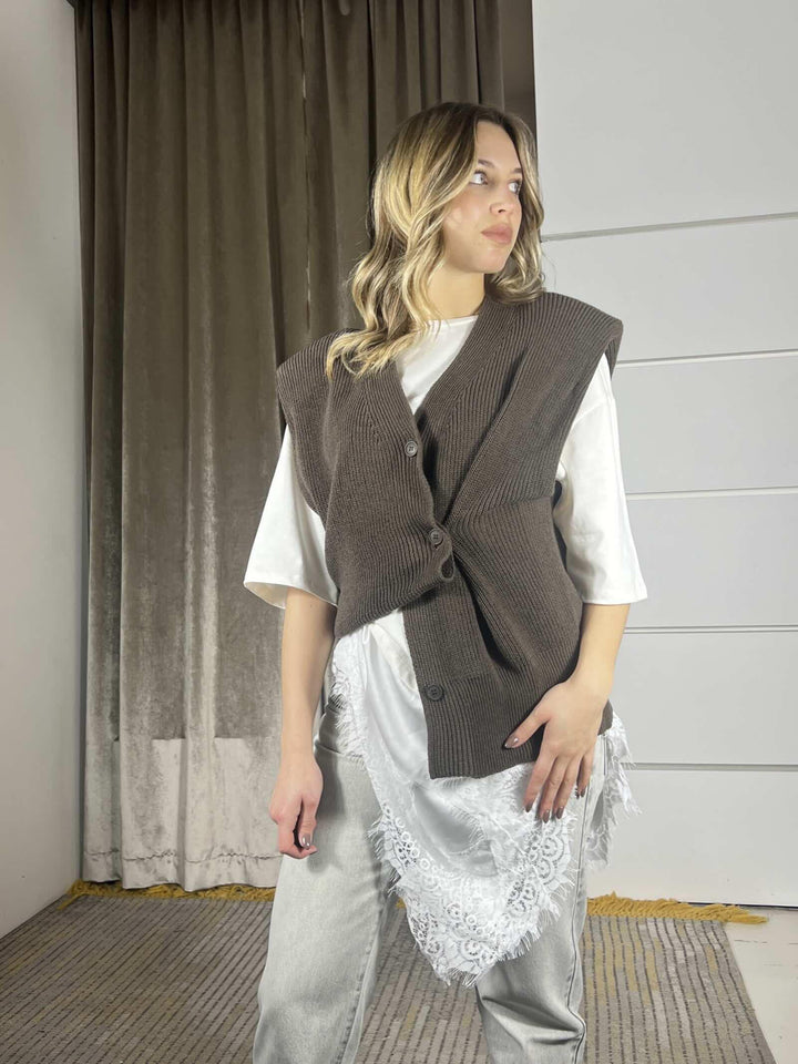 gilet con bottone a lato moro LFP-Q008MORO HAVE ONE