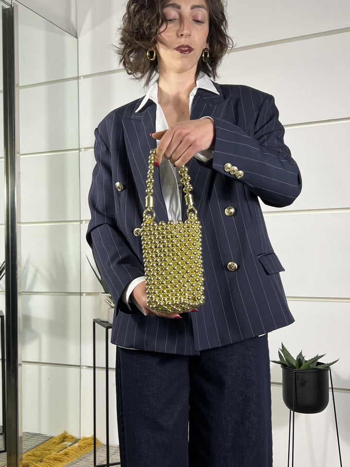 borsa con perle oro, con tracolla a catena B2690ORO FEMME CAFE SELECTION