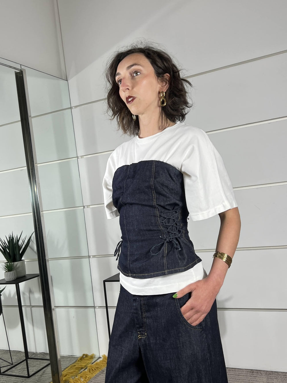 top a fascia in denim scuro a corsetto D02E1084DENIM PHILIA LOFT