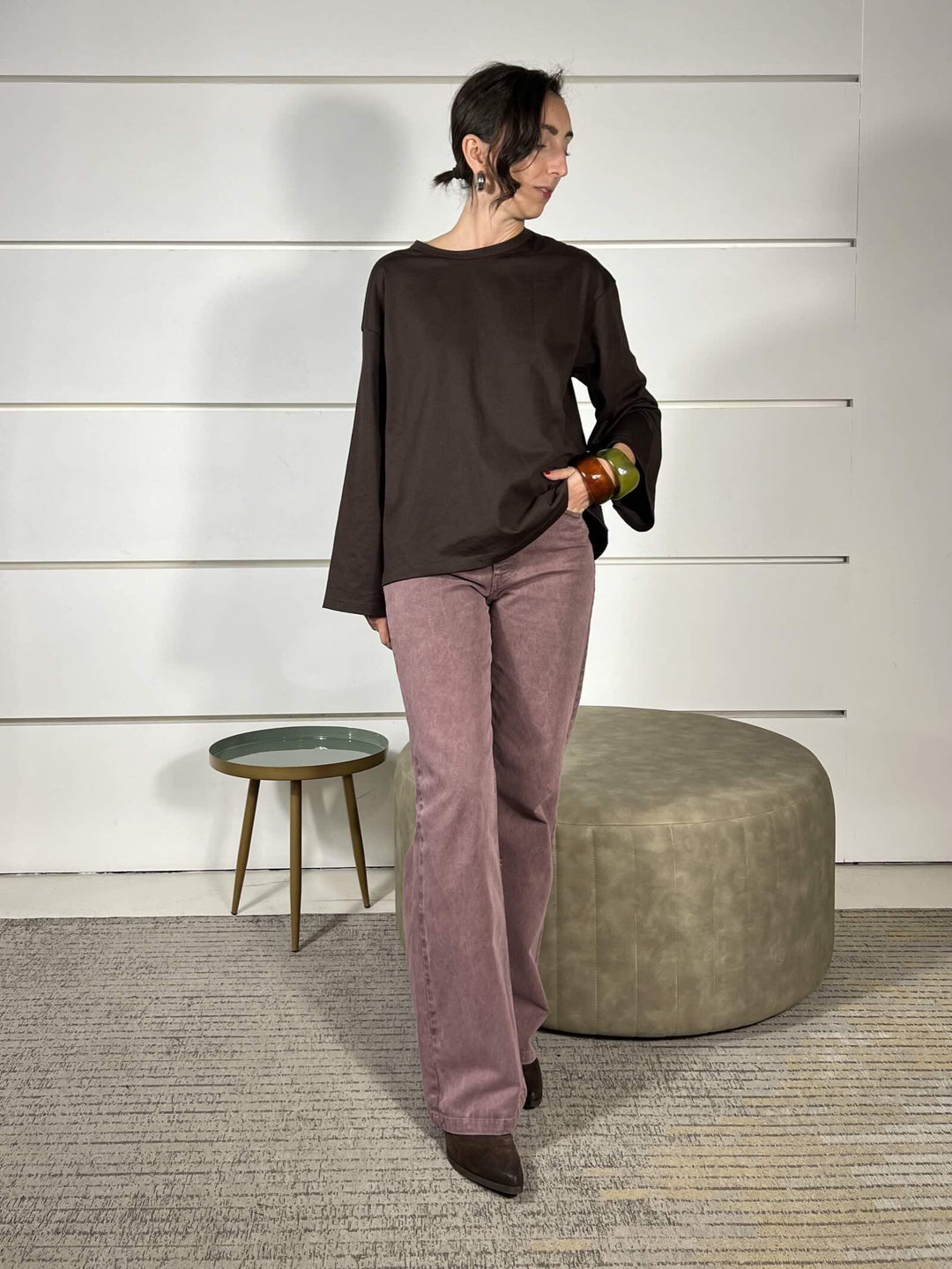 t-shirt girocollo con manica lunga ampia moro UF0169MORO VICOLO