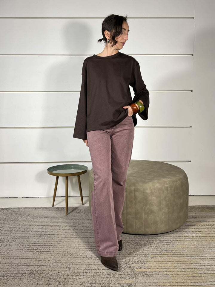 t-shirt girocollo con manica lunga ampia moro UF0169MORO VICOLO