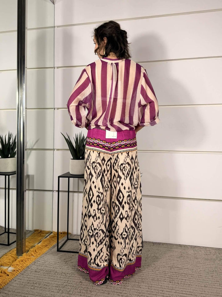 pantalone a palazzo a fantasia etnica con elastico in vita PMA-Q678FANTASIA HAVE ONE