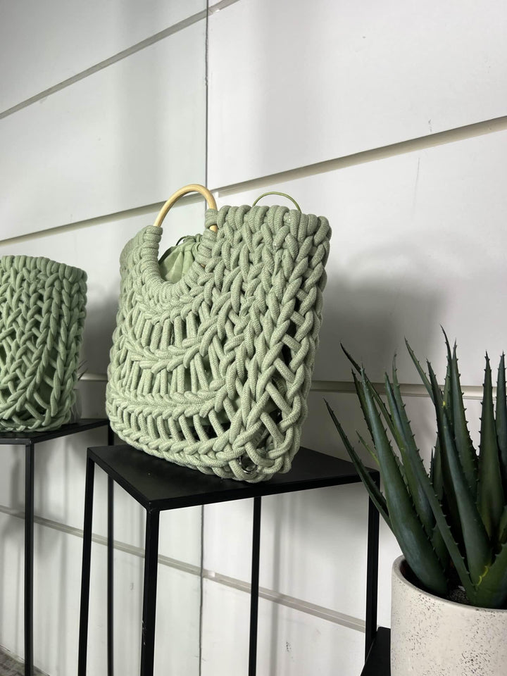 borsa verde  a intreccio in corda con tracolla CE-2504GREEN FEMME CAFE SELECTION