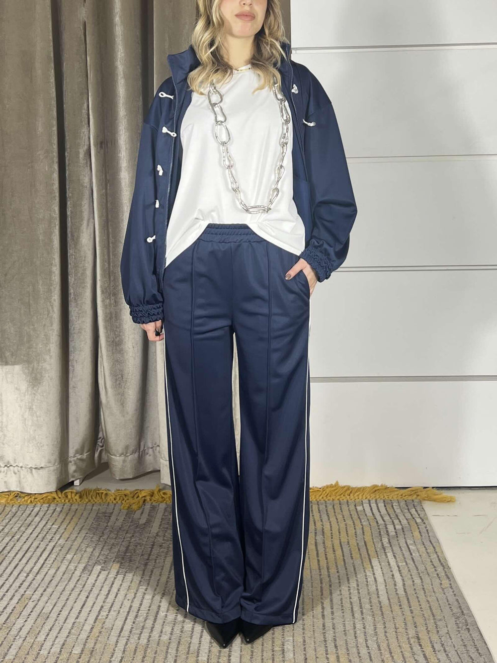 pantalone blu  a palazzo con banda PVS-Q166BLU HAVE ONE