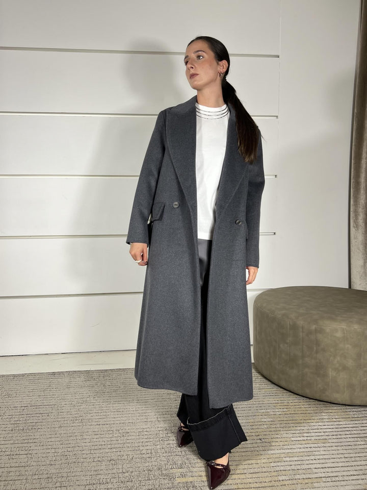 CAPPOTTO GRIGIO CON SPALLINA 50% LANA HAND MADE TF0009GRIGIO VICOLO