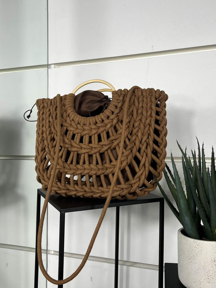 borsa marrone a intreccio in corda con tracolla CE-2504BROWN FEMME CAFE SELECTION