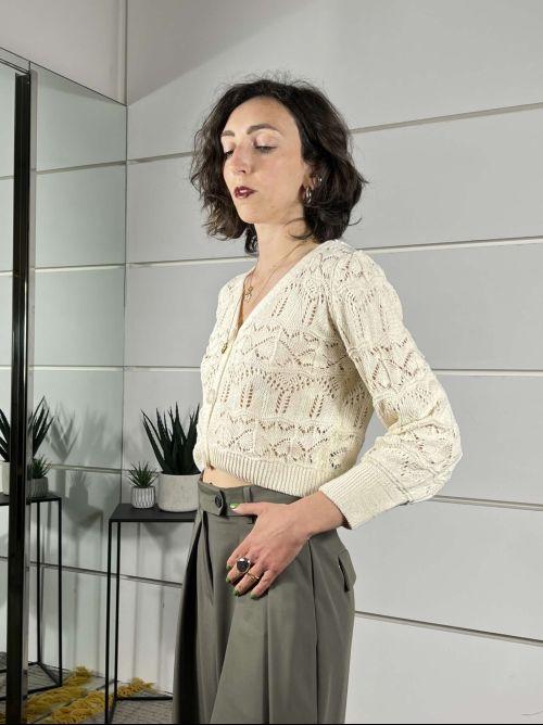 cardigan crop scollo a  latte 26217LATTE SUSY MIX