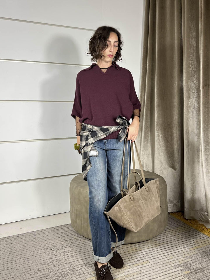 maglione a polo manica corta over viola D80886VIOLA TENSIONE IN