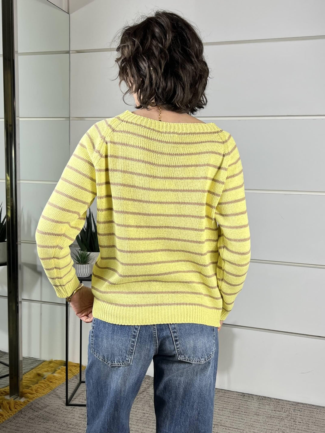 maglia a  barca rigata manica lungagialla e cammello W26063GIALLO SUSY MIX