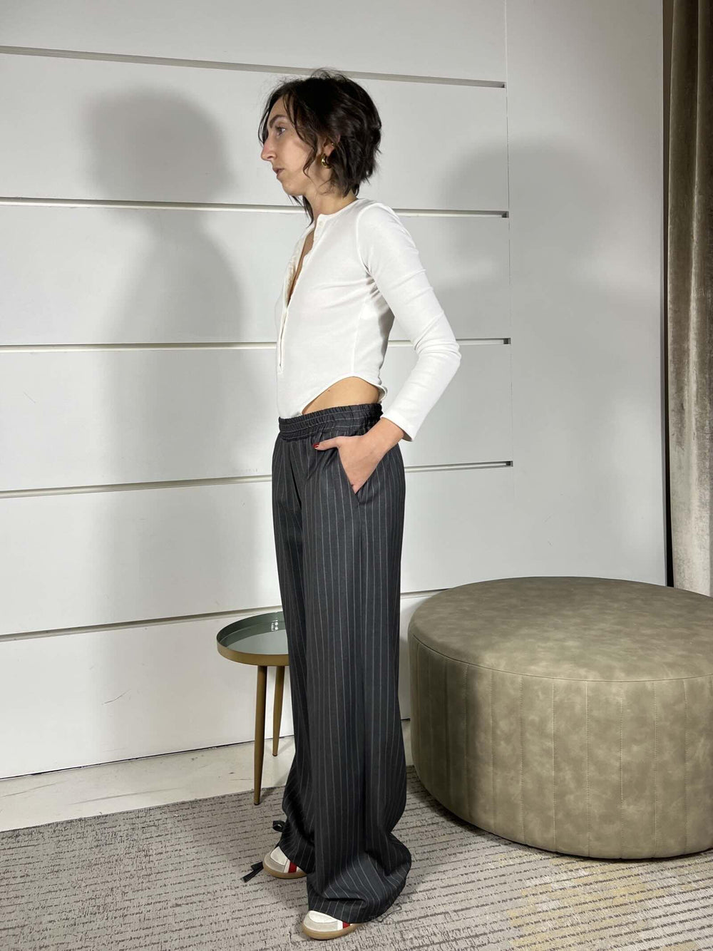 pantalone a palazzo gessato grigio TF0997GRIGIO SCURO VICOLO