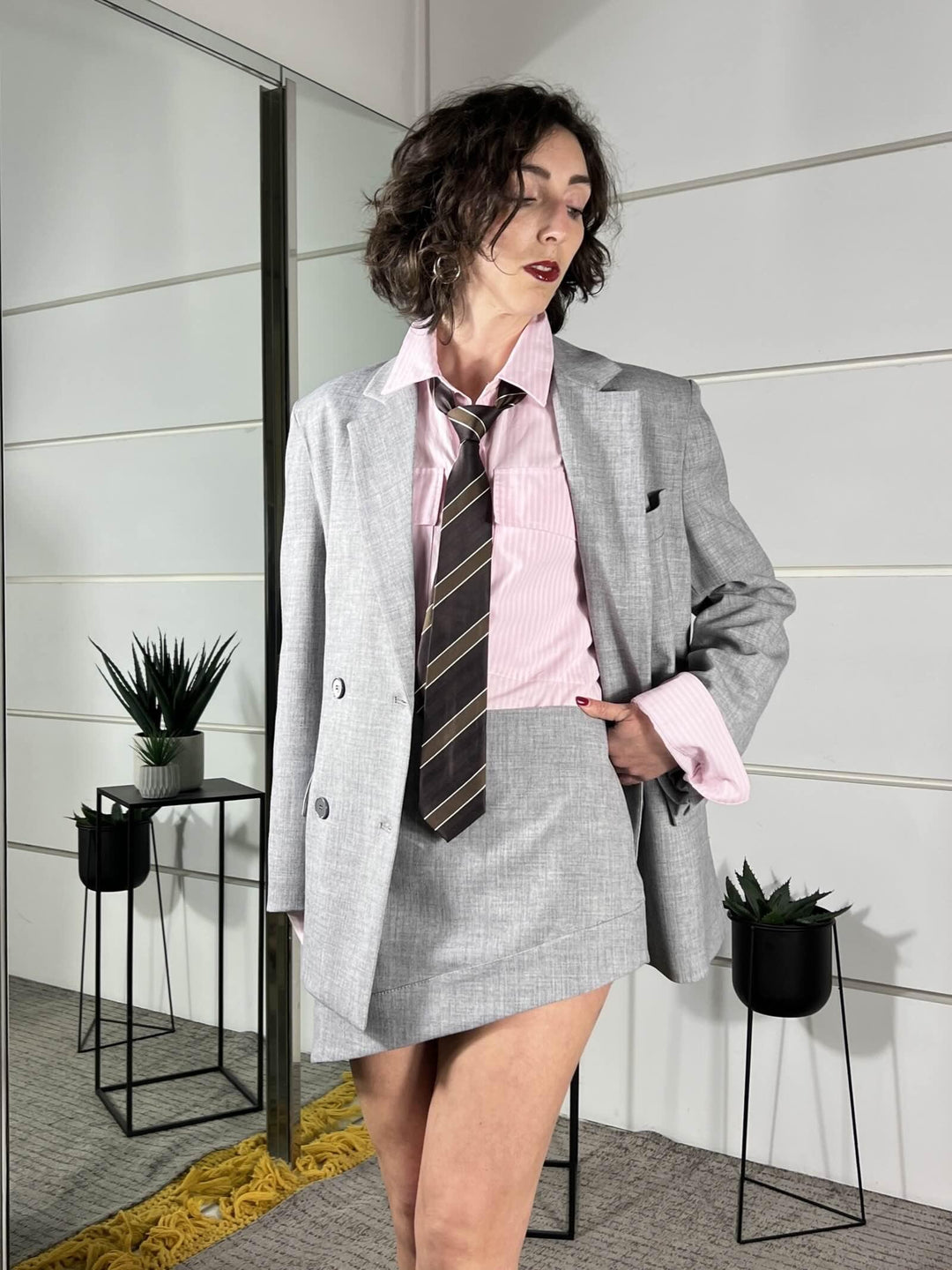 minigonna asimmetrica grigio melange chiaro TAB1336GRIGIO MELANGE CHIARO VICOLO