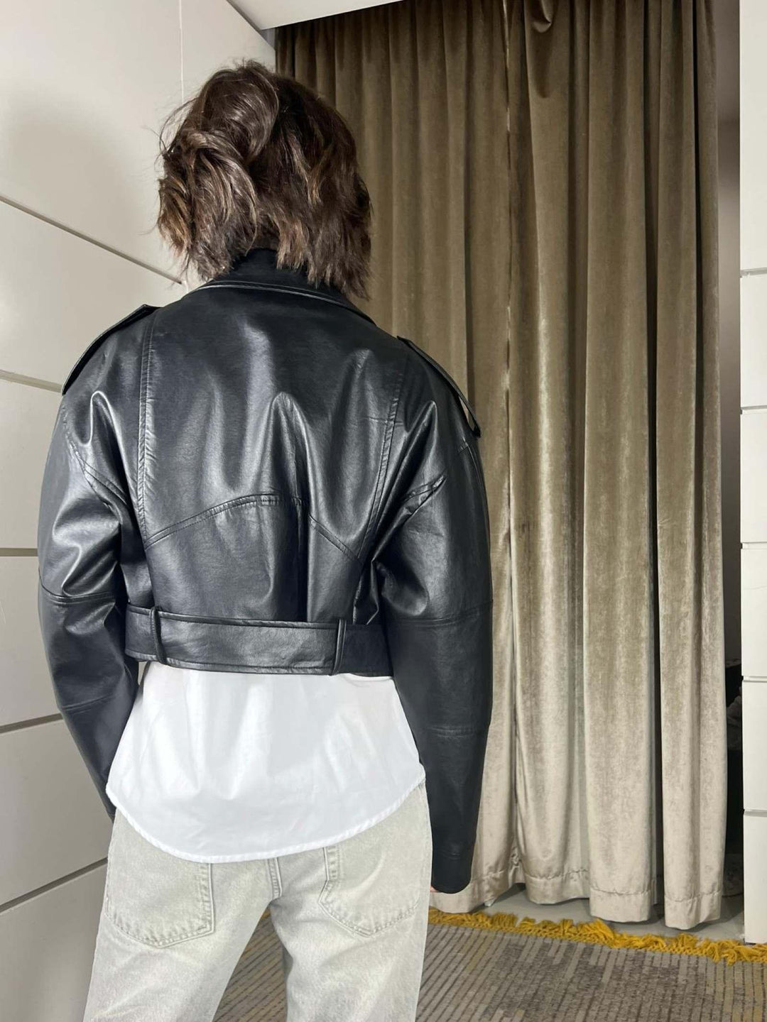 chiodo in ecopelle crop nera PP341T102NERO SUSY MIX
