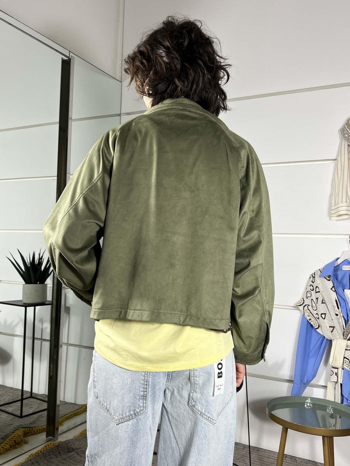 giubbotto scamosciato con zip verde 26MP26058VERDE MILITARE FEMME SELECTION