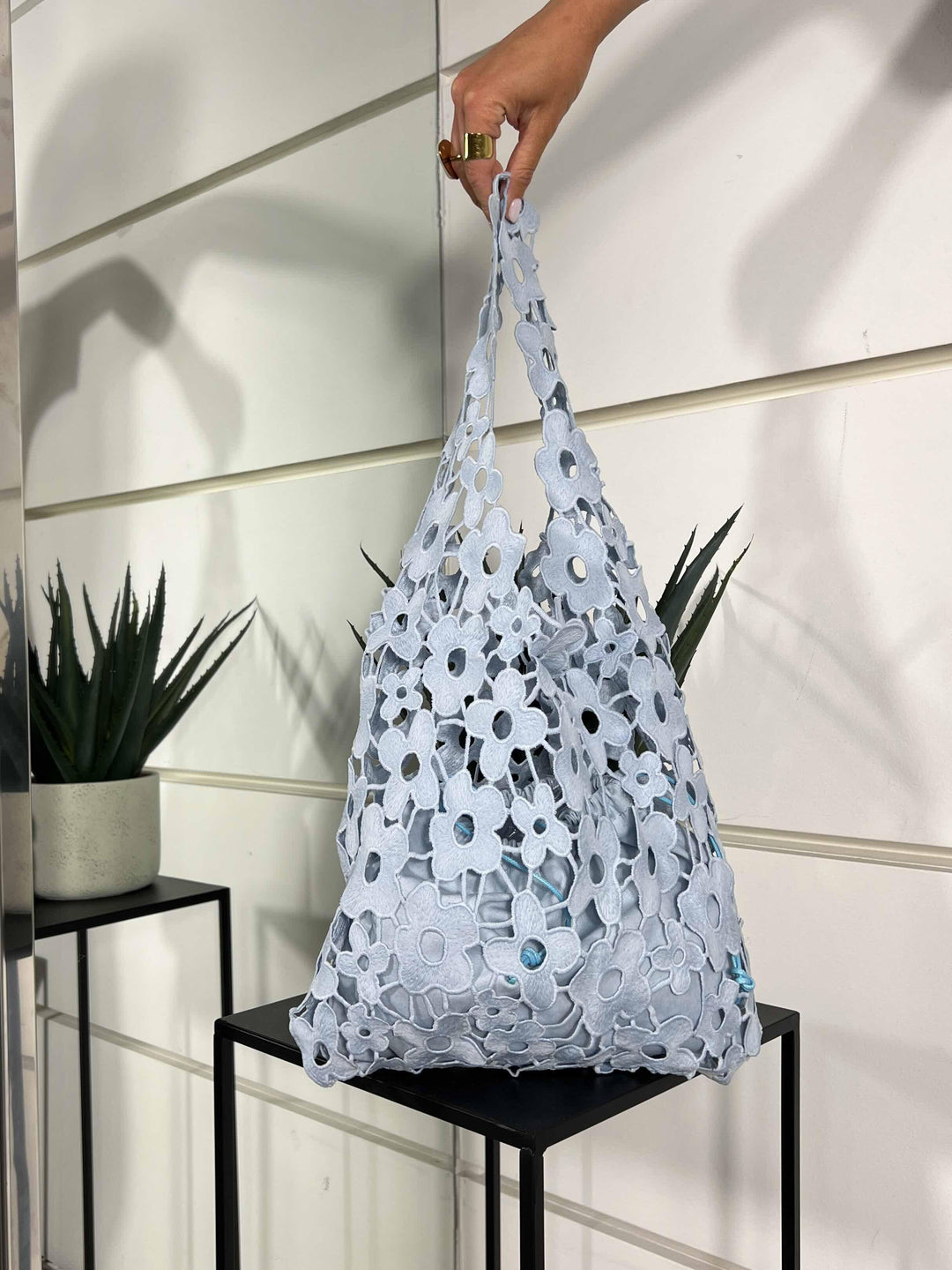 borsa a spalla celeste con fiori FF27386CELESTE FEMME CAFE SELECTION