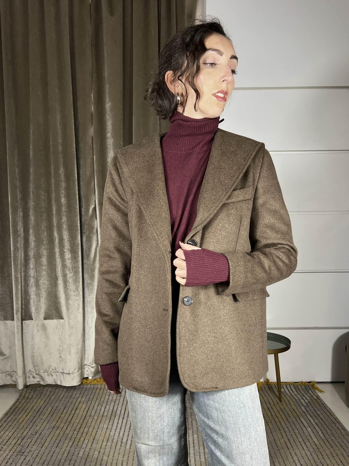 cappotto corto con cappuccio in misto lana moro 26B1508MORO TENSIONE IN