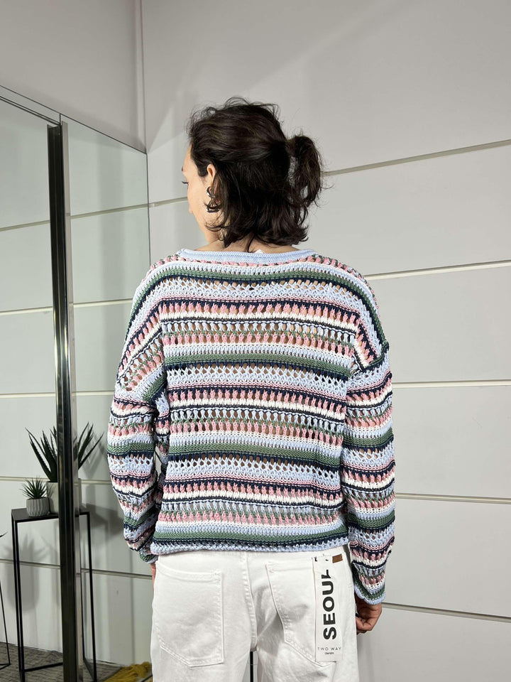 maglione a righe blu 41343STRIPED BLU FEMME SELECTION