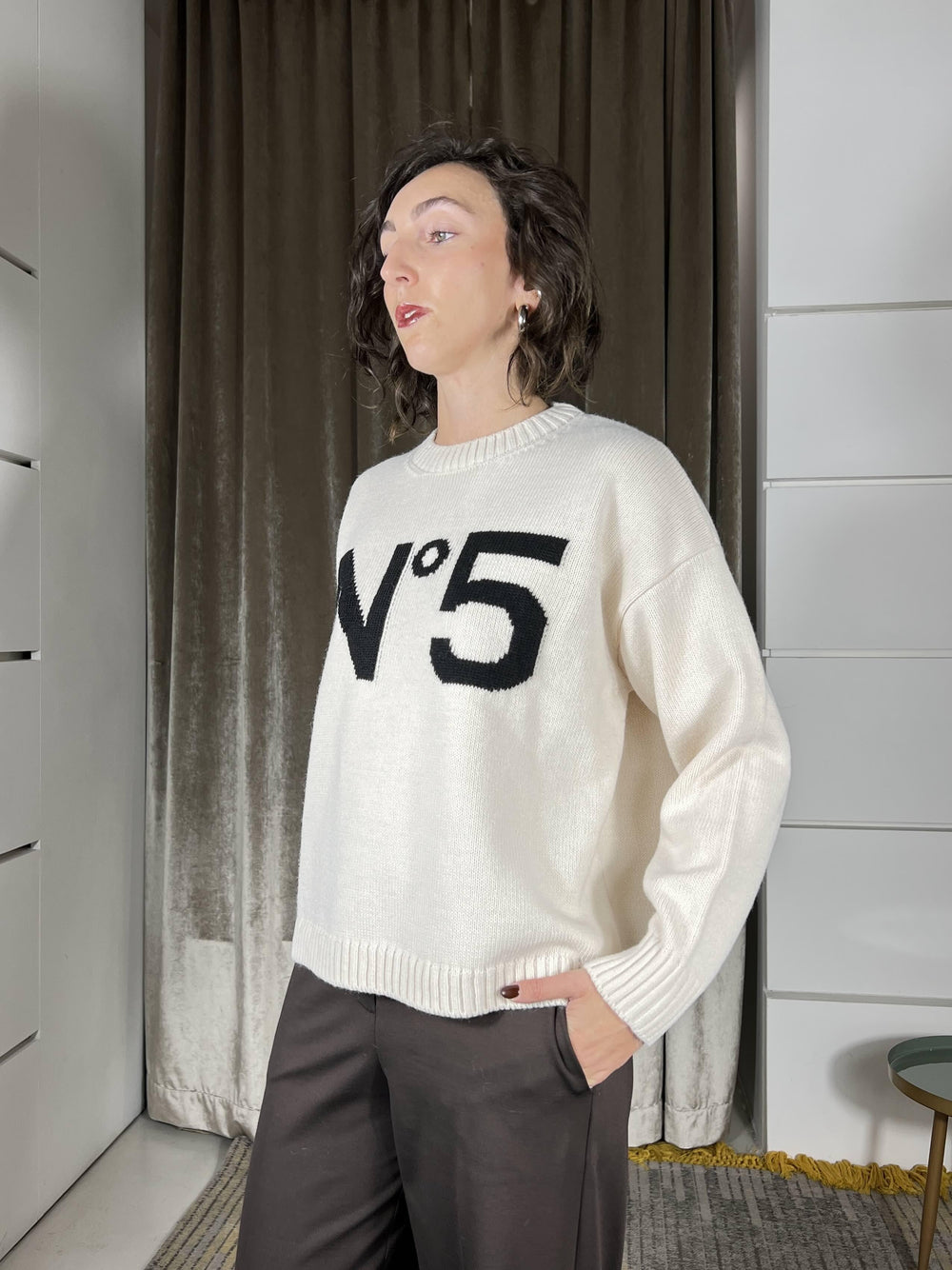 maglione gricollo con n 5 in misto lana white e black W5HMJ56A400WHITE/BLACK TENSIONE IN