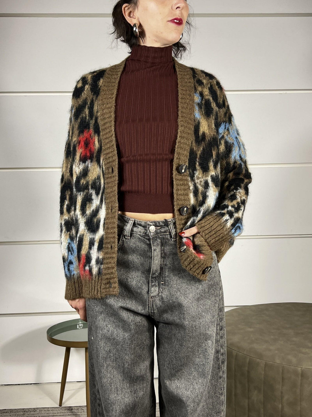 cardigan maculato scollo a v rosso D81250ROSSO TENSIONE IN