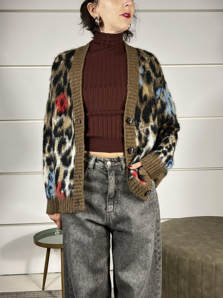 cardigan maculato scollo a v rosso D81250ROSSO TENSIONE IN