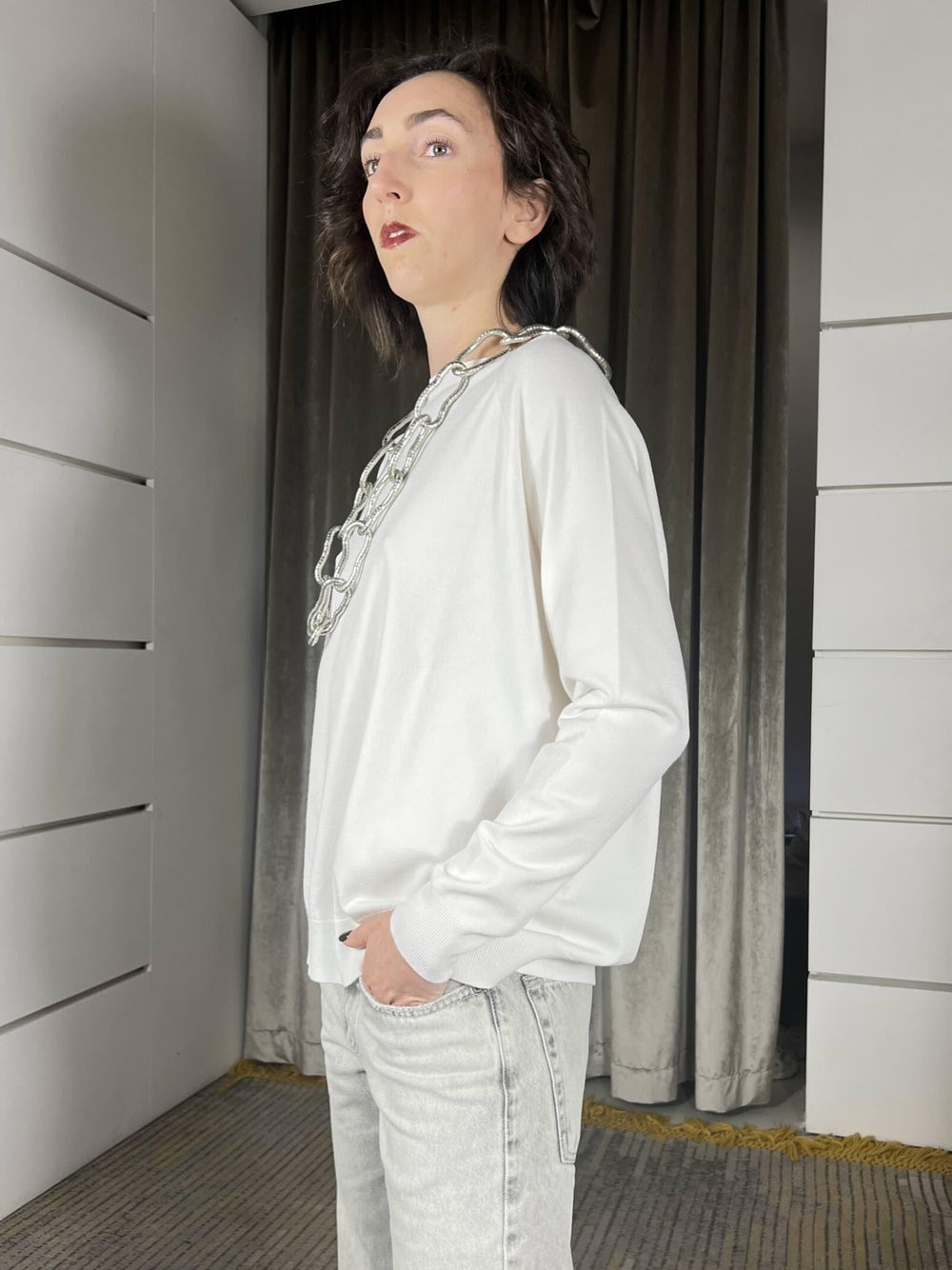 maglia vicolo over in viscosa con scollo a barca latte 2AB2111LATTE VICOLO