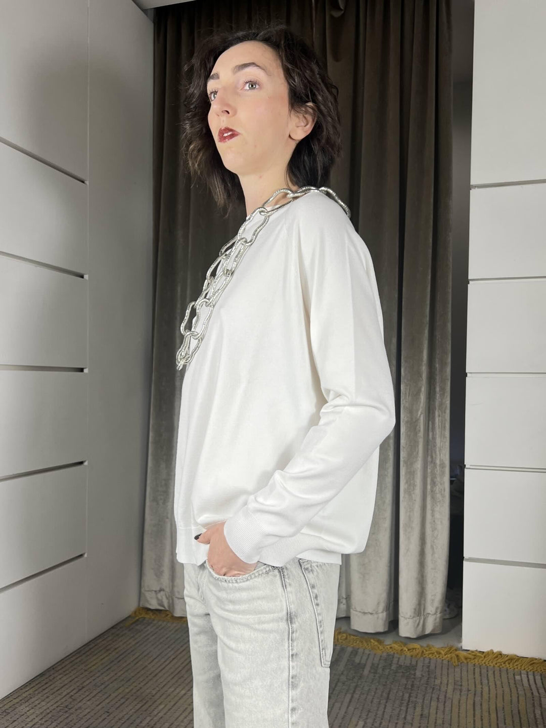 maglia vicolo over in viscosa con scollo a barca latte 2AB2111LATTE VICOLO