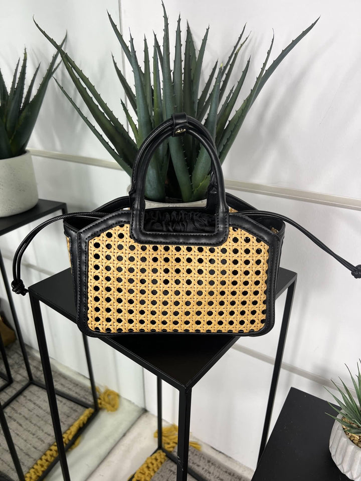borsa a intreccio con inserti in ecopelle nera e tracolla FF27482BLACK FEMME CAFE SELECTION