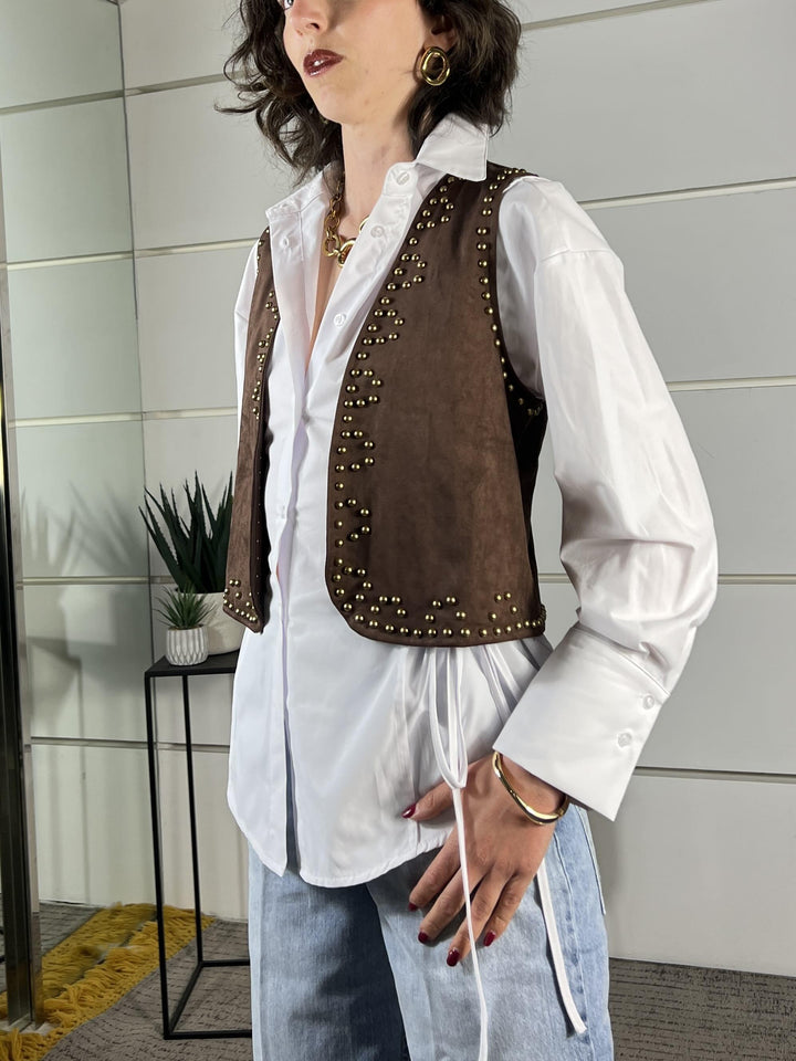 gilet con borchie moro LSS-Q024COFFEE HAVE ONE