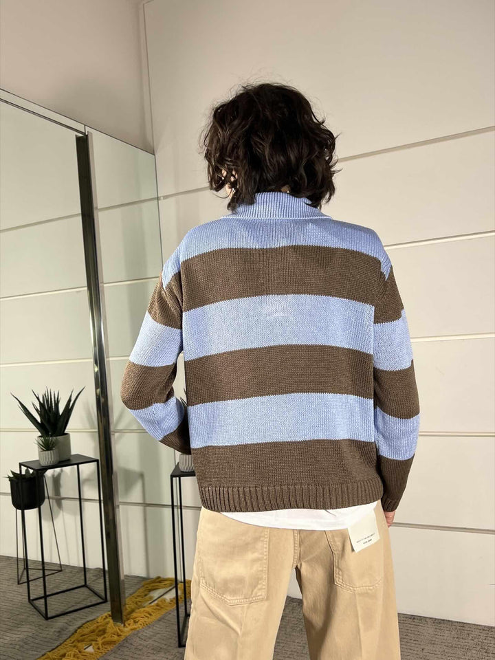 maglia a polo over a righe moro e azzurra D90131MORO/AZZURRO TENSIONE IN