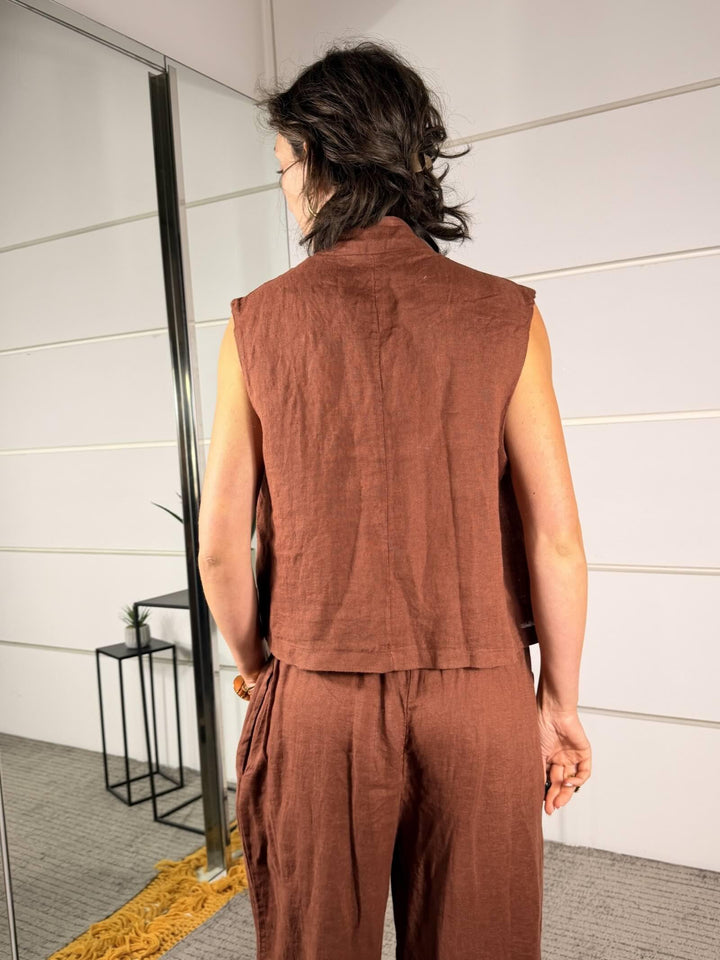 gilet military 100% lino ruggine 6127RUGGINE SPICY CAFE