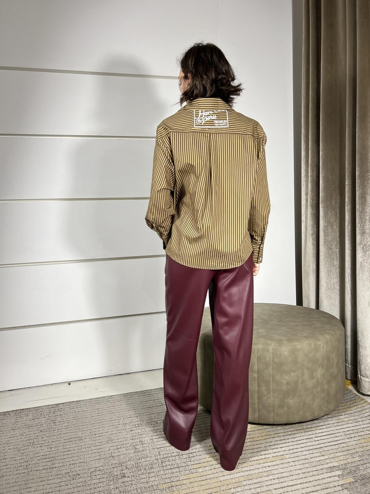 PANTALNE AMARONE IN ECOPELLE A PALAZZO 26P647AMARONE TENSIONE IN